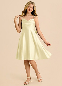 Azazie Bear Junior Lemon Sorbet A-Line Sweetheart Neckline Stretch Satin Dress image3