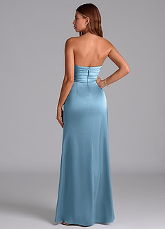 Azazie Claudelle Jurken voor bruidsmeisjes Jurk van Stretch Satijn met Zeemeermin Strapless Staal Blauw image7