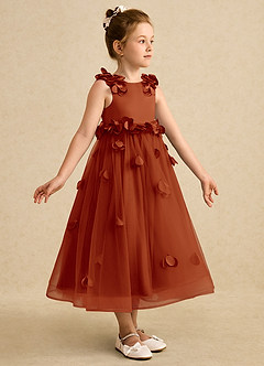 Azazie Atta Flower Girl Dresses Paprika A-Line One Shoulder Tulle Dress image3