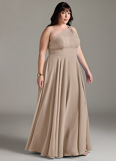 Azazie Charlize Bridesmaid Dresses Taupe A-Line One Shoulder Chiffon Dress image4