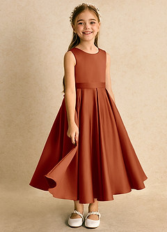 Azazie Junebuj Flower Girl Dresses Paprika Ball-Gown Pleated Matte Satin Dress image2