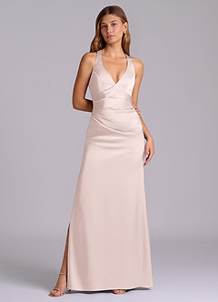 Azazie Amelie Abiti da Damigella Abito A-Line in Raso Elasticizzato Plissettato Rosa Rossore image4