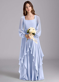 Azazie Clara Junior Vestido de Hielo de Gasa de Corte en A con Blusón image7