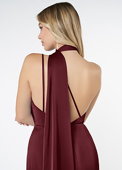 Azazie Kaylani Brudtärnklänningar Klänning av Sjöjungfru i Stretch Satin Hög hals Cabernet image6