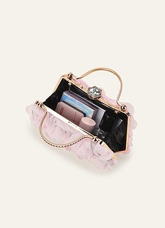 front 3D Floral Embellished Handbag with Rhinestone Top Handle