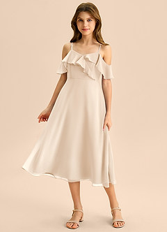 Azazie Kamilla Junior Klä av A-Line i Chiffong Av axeln image1