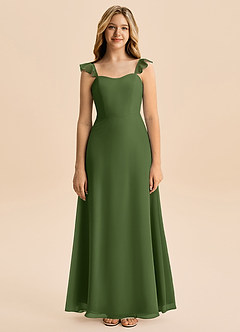 Azazie Mavie Junior A-Line Ruchede Chiffon Gulv-længde Junior brudepige Kjole image4