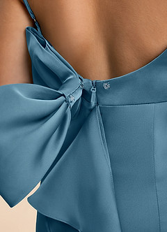 Azazie Lioren Junior Etui Schleifen Stretch-Satin Kleid Bermudablau image6