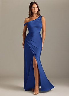 Azazie Madelyn Vestidos de damas de honor Vestido de Azul Real de Satén Elástico de Corte Sirena Convertible con Vestidos sin tirantes image1