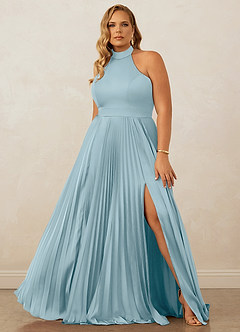 Christian Siriano Bridal for Azazie 1007 Bridesmaid Dresses Moody Blue A-Line Pleated Stretch Satin Dress image8