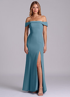 Azazie Luciana Robes de demoiselle d'honneur Robe Fourreau Convertible en Mousseline de soie Épaule décolletée Bermude image1