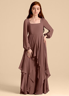 Azazie Clara Junior Abito A-Line in Chiffon Blusa Espresso image5