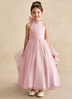 Azazie Bev Flower Girl Dresses Powder Pink A-Line Convertible Tulle Dress image3