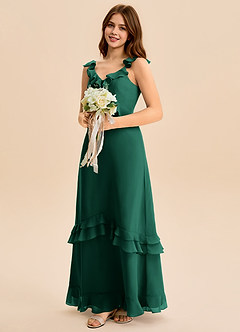 Azazie Tavie Junior Emerald A-Line Ruched Chiffon Dress image4