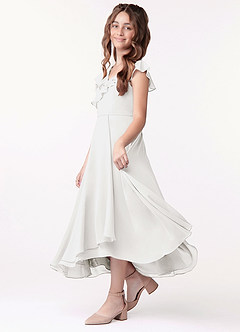 Azazie Posie Junior Vestido de Blanco de Gasa de Corte en A con Volante image1