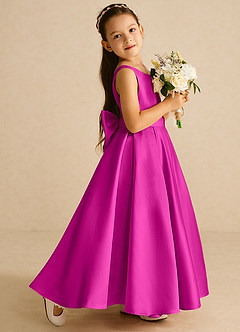 Azazie Pipsy Flower Girl Dresses Fuchsia A-Line Bow Matte Satin Dress image3