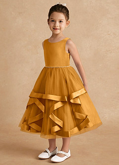 Azazie Posy Flower Girl Dresses Butterscotch A-Line Beaded Tulle Dress image3