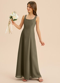 Azazie Lambie Junior Willow Green A-Line Pleated Chiffon Dress image7