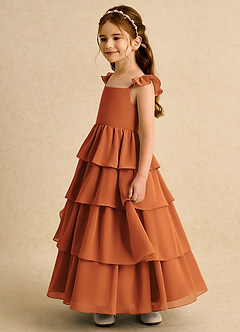 Azazie Boba Flower Girl Dresses Cinnamon A-Line Square Neckline Chiffon Dress image7