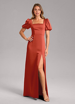 Azazie Fyona Brautjungfernkleider A-Linie Plissee Stretch-Satin Kleid Rost image1