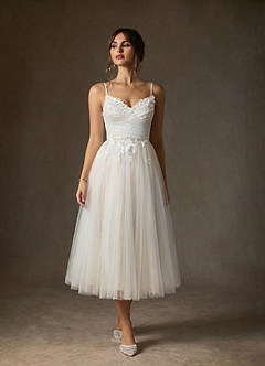 Azazie Zenia Hochzeitskleider A-Linie Tüll Kleid Diamantweiß Champagner image1