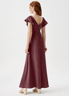 Azazie Omari Junior Sangria A-Line Pleated Stretch Satin Dress image2