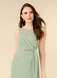 Azazie Marchioness Mother of the Bride Dresses Dusty Sage A-Line Scoop Pleated Chiffon Dress image5