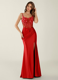 Zahara Rouge Robe de bal sirène corset en dentelle à col en V image5