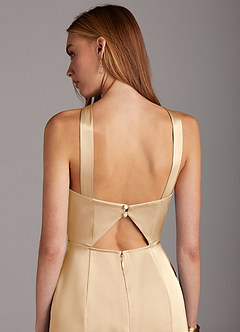 Azazie Elana Final Sale Champagne Mermaid Side Slit Stretch Satin Dress image5