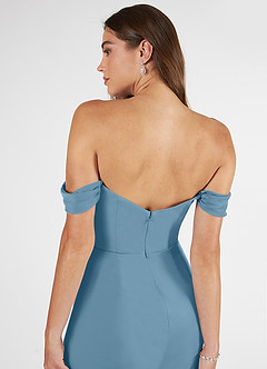 Azazie Kit Bridesmaid Dresses Steel Blue Mermaid Off the Shoulder Mesh Dress image7