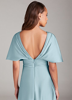 Azazie Pamela Robes de demoiselle d'honneur Robe Trapèze en Satin extensible Plissée Bleu Maussade image6