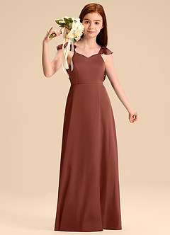 Azazie Everett Junior Jurk van Stretch Satijn met A-Lijn Boog Kastanjebruin image5