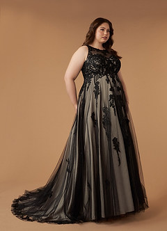 Azazie Melrose Wedding Dresses Black Champagne A-Line Sweetheart Lace Tulle Dress image11