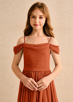 Azazie Shia Girls Formal Blumenmädchenkleider A-Linie Schulterfrei Chiffon Kleid Gebranntes Orange image6