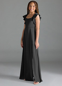 Azazie Bondi Junior Black A-Line Side Slit Stretch Satin Dress image4