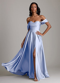 Azazie Loisa Abiti da Damigella Abito A-Line in Raso Elasticizzato a Spalla Scoperta Ghiaccio image1