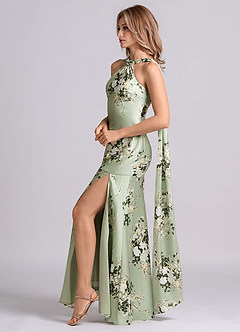 Azazie Kinsley Bridesmaid Dresses Floral Vines Mermaid Side Slit Stretch Satin Dress image5