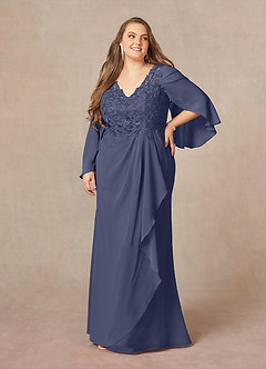 Azazie Perry Mother of the Bride Dresses Stormy Mermaid V-Neck Lace Chiffon Dress image9