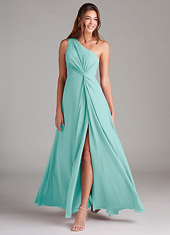 Azazie Brooke Robes de demoiselle d'honneur Robe Trapèze en Mousseline de soie Ue épaule Aqua image3