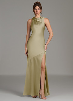 Azazie Kiara Bridesmaid Dresses Moss Green Mermaid Pleated Stretch Satin Dress image4