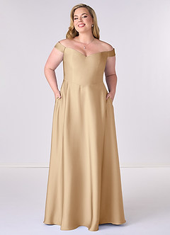 Barbie ♥ Azazie Bridesmaid Dresses Champagne A-Line Off the Shoulder Stretch Satin Convertible Dress image6