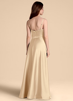 Azazie Prisha Junior Jurk van Stretch Satijn met A-Lijn Geplooid Champagne image2