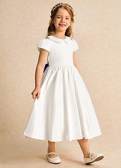 Azazie Deary Flower Girl Dresses Ivory Royal Blue A-Line Bow Cotton Dress image7