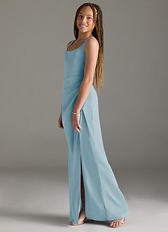 Azazie Mero Junior Sky Blue Mermaid Pleated Stretch Satin Dress image4