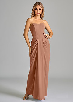 Azazie Anaïs Brautjungfernkleider Etui Schulterfrei Chiffon Kleid Bronzer image3