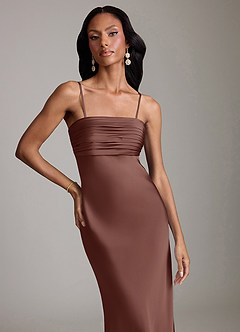 Azazie Saylor Brudtärnklänningar Klä av Sjöjungfru i Stretch Satin Axelbandslös Espresso image3
