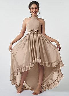 Azazie Hermione Junior Taupe A-Line Chiffon Dress image2