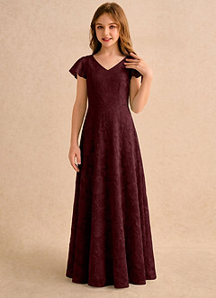 Azazie Narin Girls Formal Blumenmädchenkleider A-Linie mit ärmel Blumen-Burnout Kleid Cabernetrot image3