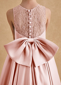 Azazie Sammy Flower Girl Dresses Blushing Pink A-Line Lace Matte Satin Dress image6