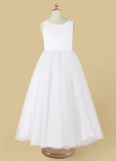 Azazie Muni Flower Girl Dresses White A-Line Bow Tulle Dress image4